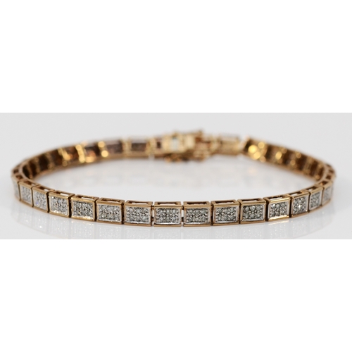 130 - A 9ct yellow gold and diamond set panel link bracelet, each with six single cut stones, stated weigh... 