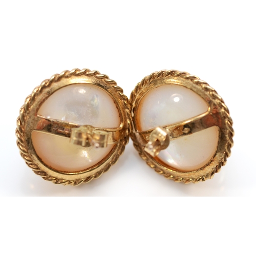 146 - A pair of vintage 9ct gold Mabe pearl ear studs, Sheffield 1996, diameter16mm, 6.6gm