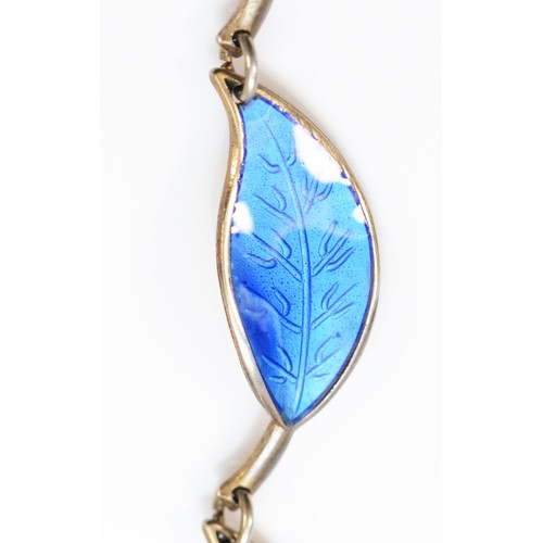 173 - David Anderson, a Norwegian silver and blue enamel leaf necklace, signed, 42cm, 18gm