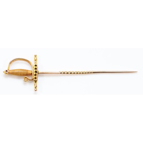 176 - A 19th century Continental unmarked gold and diamond sword stick pin, set with rose cut diamonds, 77... 