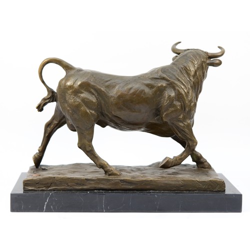 185 - A large bronze model of a Bull, signed 'Milo' later casting with foundry mark, upon a rectangular po... 