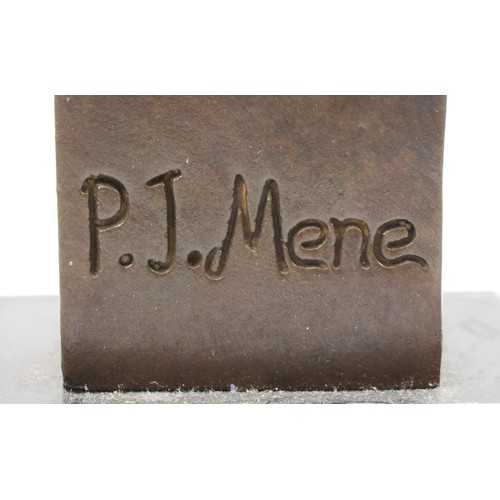 188 - A bronze sculpture of a lions head, signed 'P.J.Mene' later casting, upon a square polished marble p... 