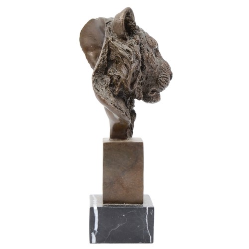 188 - A bronze sculpture of a lions head, signed 'P.J.Mene' later casting, upon a square polished marble p... 