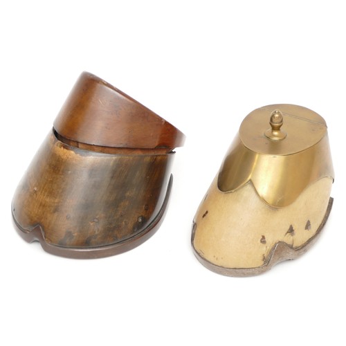 194 - An early 20th century brass mounted horse hoof inkwell, together with a mahogany mounted horseshoe. ... 