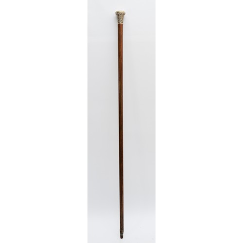 196 - Early 20th century walking cane, with planished silver domed pommel, engraved 'T.W.Young.R.N.R' hall... 