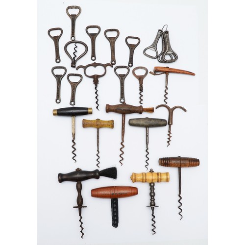 199 - A collection of early 20th century and later corkscrews/bottle openers, including T-handle corkscrew... 