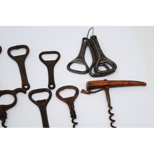 199 - A collection of early 20th century and later corkscrews/bottle openers, including T-handle corkscrew... 