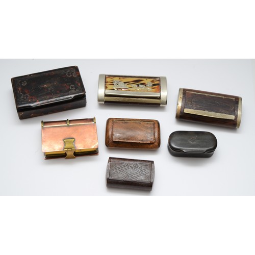 200 - A collection of late 19th century and later snuff boxes, to include a brass and copper example in th... 