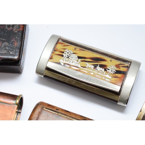 200 - A collection of late 19th century and later snuff boxes, to include a brass and copper example in th... 