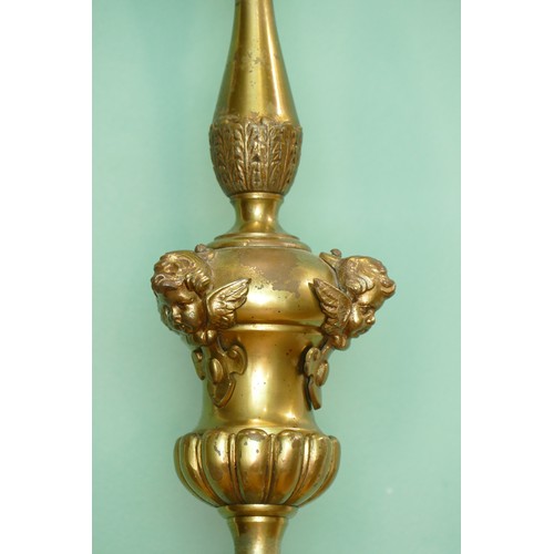 205 - A Louis XV style gilt brass floor standing lamp, having four branch fittings, turned column with att... 