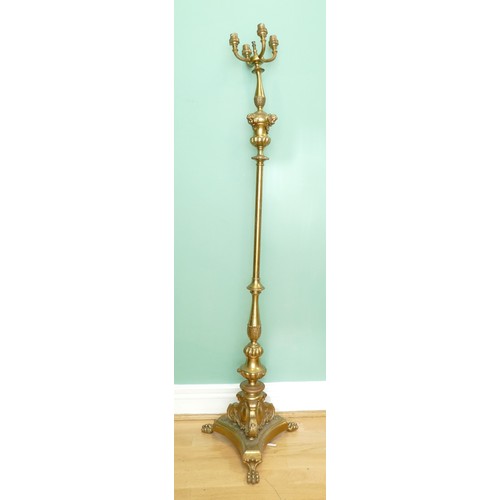 205 - A Louis XV style gilt brass floor standing lamp, having four branch fittings, turned column with att... 