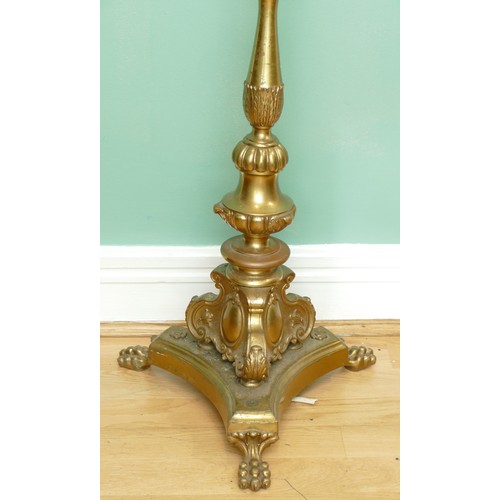 205 - A Louis XV style gilt brass floor standing lamp, having four branch fittings, turned column with att... 