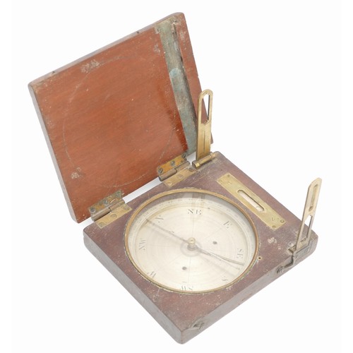 208 - A 19th century mahogany cased surveyor's compass, having silvered dial, brass folding sights with in... 