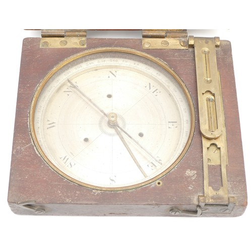 208 - A 19th century mahogany cased surveyor's compass, having silvered dial, brass folding sights with in... 