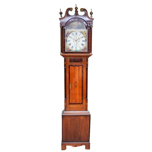 274 - A late 19th century mahogany cased 8 day longcase clock, the hood with shaped pediment and brass fin... 