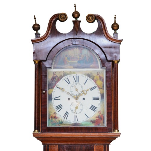 274 - A late 19th century mahogany cased 8 day longcase clock, the hood with shaped pediment and brass fin... 