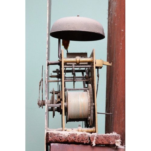 274 - A late 19th century mahogany cased 8 day longcase clock, the hood with shaped pediment and brass fin... 