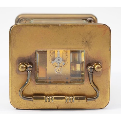 220 - A 20th century Matthew Norman brass case carriage clock, having enamelled white dial with Roman nume... 