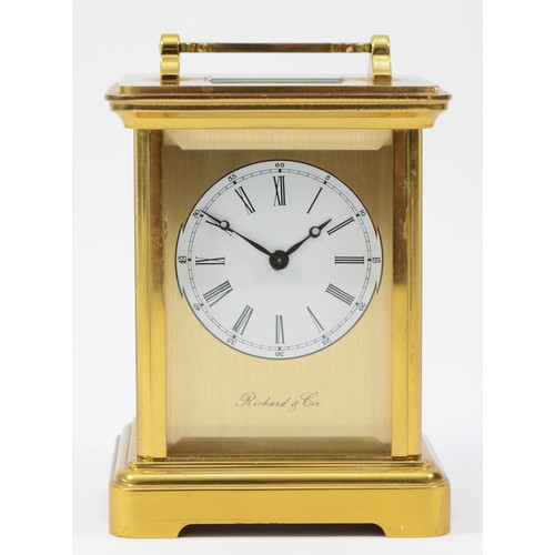 222 - A brass case carriage clock, circa 20th century, having 8 day jewelled movement striking on bell.
13... 