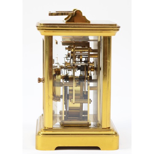 222 - A brass case carriage clock, circa 20th century, having 8 day jewelled movement striking on bell.
13... 