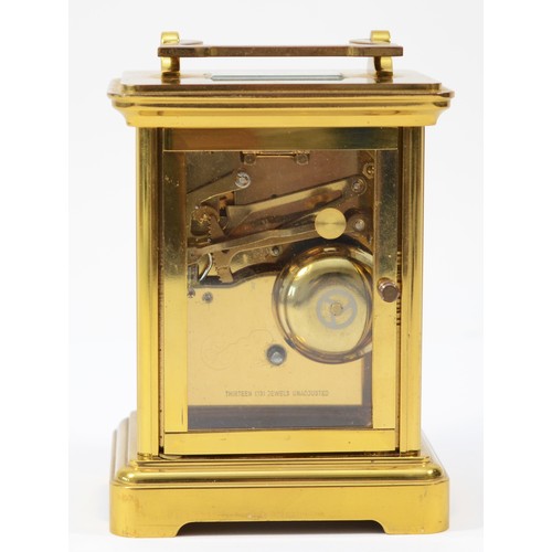 222 - A brass case carriage clock, circa 20th century, having 8 day jewelled movement striking on bell.
13... 