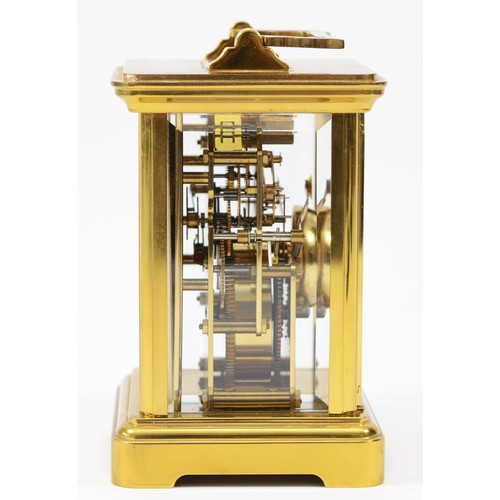 222 - A brass case carriage clock, circa 20th century, having 8 day jewelled movement striking on bell.
13... 