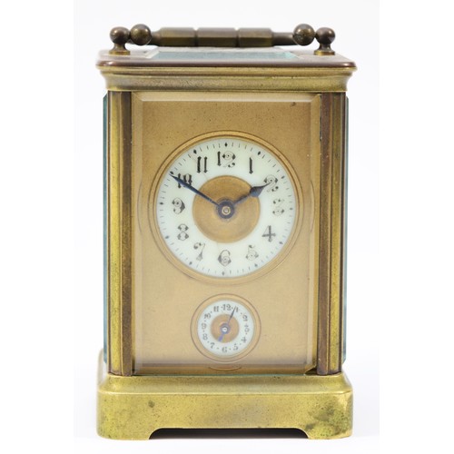 223 - An early 20th century gilt brass French carriage clock, having platform escapement and alarm, the 8 ... 