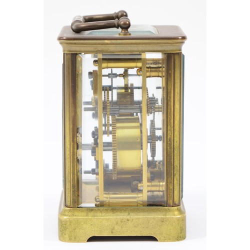 223 - An early 20th century gilt brass French carriage clock, having platform escapement and alarm, the 8 ... 