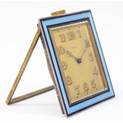 245 - Asprey of London; Art Deco 8-day gilt-metal travelling clock, of square form having gilded dial with... 