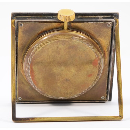 245 - Asprey of London; Art Deco 8-day gilt-metal travelling clock, of square form having gilded dial with... 