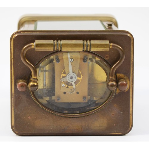 227 - An early 20th century English brass case carriage clock, the white enamelled dial with Roman numeral... 