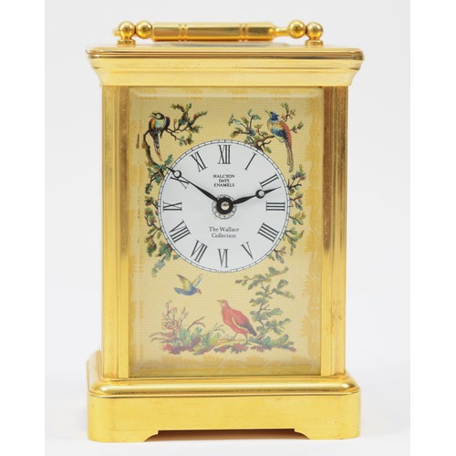 229 - A late 20th century English brass case carriage clock 'The Wallace Collection' having enamelled deco... 