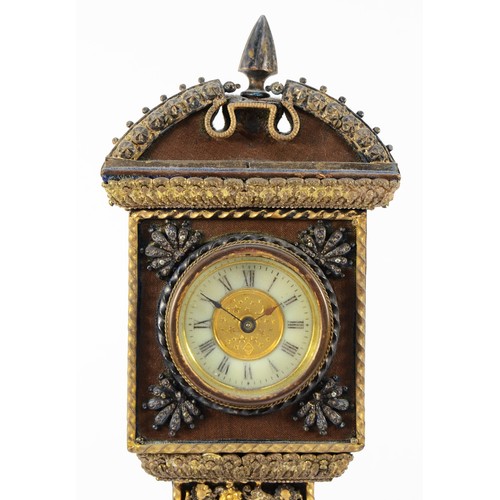 270 - An early 20th century miniature longcase clock, the silk covered mahogany case with gilt ormolu moun... 