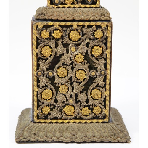 270 - An early 20th century miniature longcase clock, the silk covered mahogany case with gilt ormolu moun... 