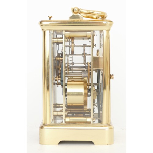 232 - A 20th century French carriage clock, having 8 day jewelled  repeater movement striking on gong, 14c... 