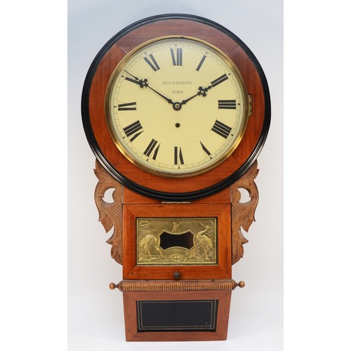 258 - An American drop dial wall clock c1910, with a mahogany and ebonised dial surround and case, box wit... 