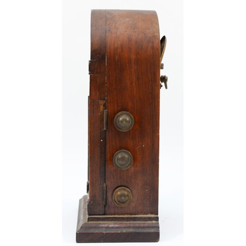 256 - A late 19th century mahogany cased desk calendar, incorporating a clock (in need of repair) 23cm tal... 