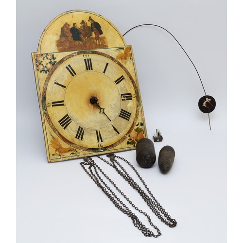 271 - A Black Forest wall clock, circa 1900s, square convexed wooden painted dial with arched painted pane... 