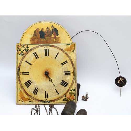 271 - A Black Forest wall clock, circa 1900s, square convexed wooden painted dial with arched painted pane... 