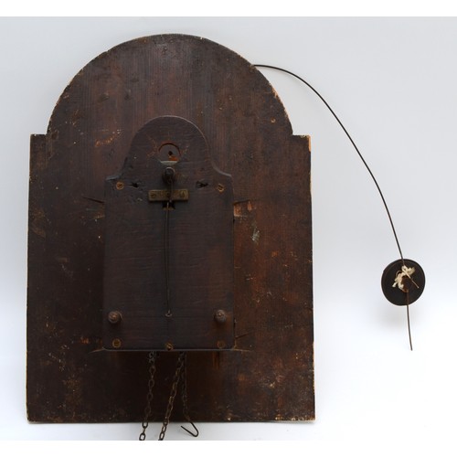 271 - A Black Forest wall clock, circa 1900s, square convexed wooden painted dial with arched painted pane... 