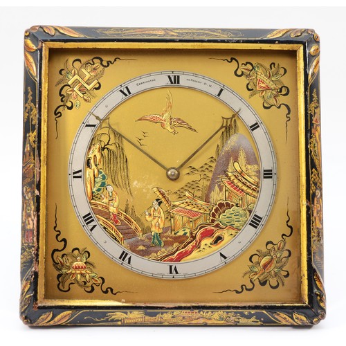 246 - Carrington & Co. an early 20th century Chinoiserie strut clock, the gold lacquered dial with bird an... 