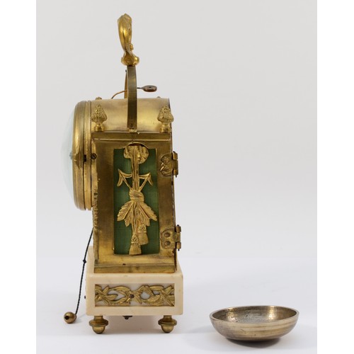 247 - An early 19th century French gilt brass striking mantel clock, the white enamel dial with Roman nume... 