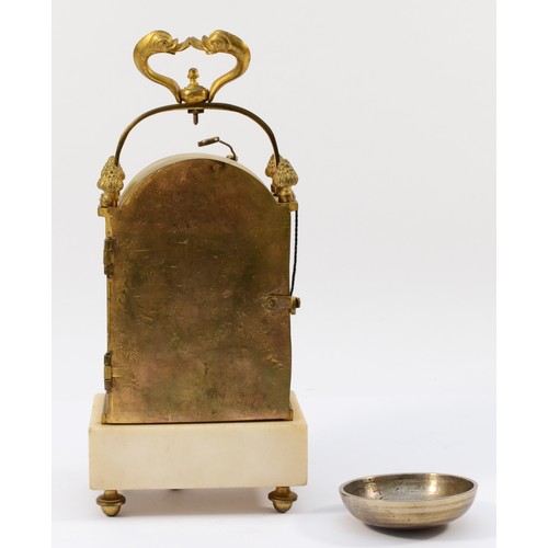 247 - An early 19th century French gilt brass striking mantel clock, the white enamel dial with Roman nume... 