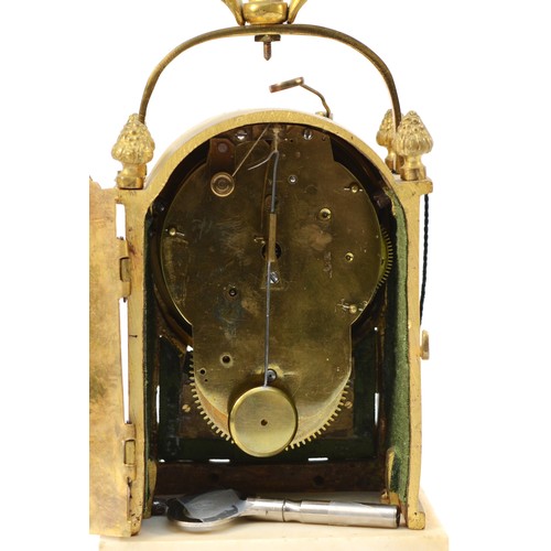 247 - An early 19th century French gilt brass striking mantel clock, the white enamel dial with Roman nume... 