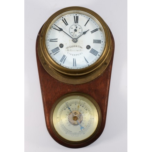 253 - A 20th century combination brass bulkhead clock and barometer, retailed by Mcleod & Son Liverpool, t... 