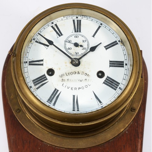 253 - A 20th century combination brass bulkhead clock and barometer, retailed by Mcleod & Son Liverpool, t... 