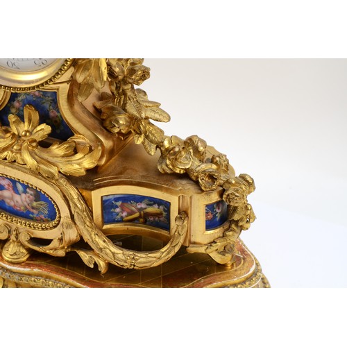 263 - A French ormolu mounted Sèvres mantel clock, late 19th Century, of Louis XVI style, having 8 day str... 