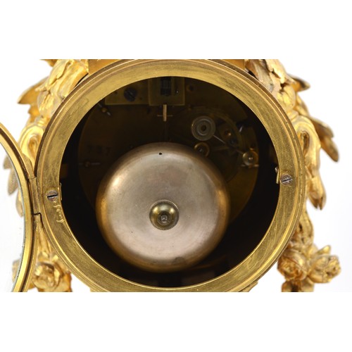 263 - A French ormolu mounted Sèvres mantel clock, late 19th Century, of Louis XVI style, having 8 day str... 