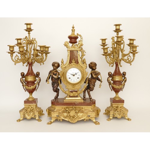 264 - A late 20th century Franz Hermle 'Imperial' clock garniture, the signed two train 8 day movement str... 