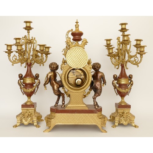 264 - A late 20th century Franz Hermle 'Imperial' clock garniture, the signed two train 8 day movement str... 